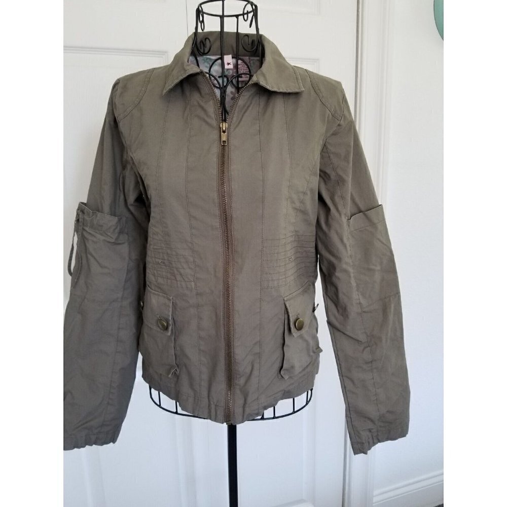 Stella Starr Cotton Army Green Khaki Utility Jacket Zip Front Junior Size Small